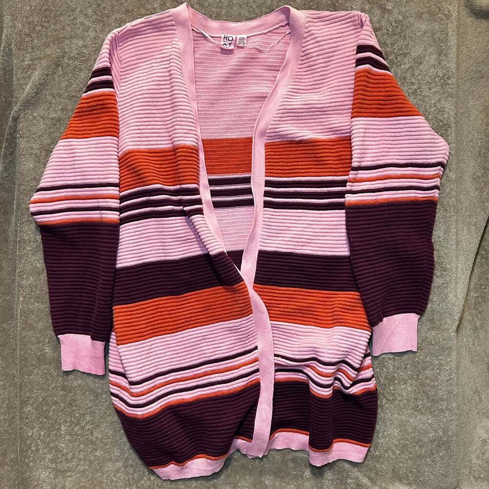 Roxy Above The Sun Multi-Stripe Ribbed Cardigan, Size XL